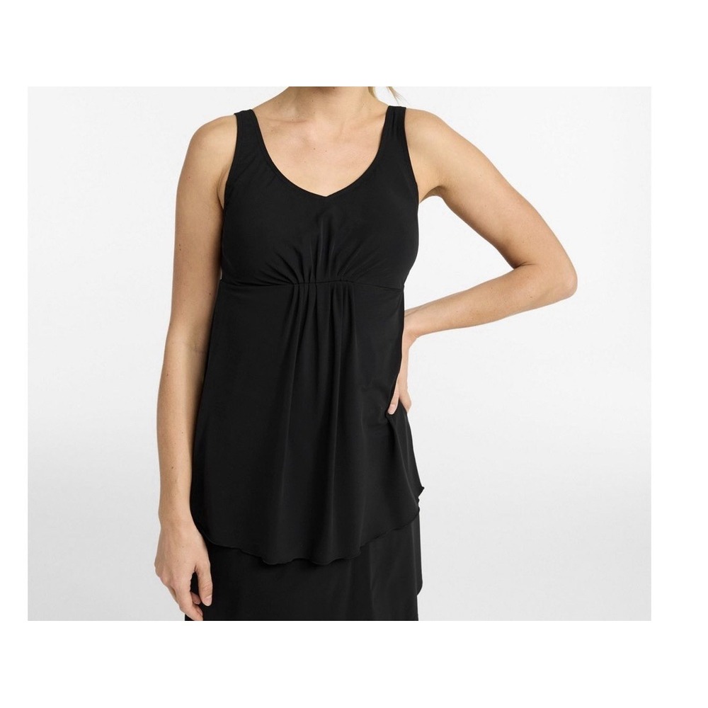 LL Bean Women's Shaping Swimwear Soft Drape Tankini Top Black Size 12, NWT